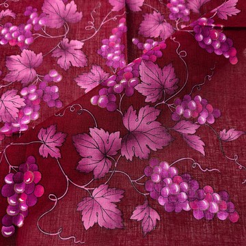 復古日本手帕 – 葡萄圖案，酒紅紫色 21 x 21 英吋