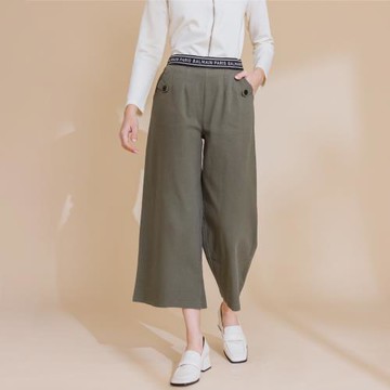 【YUTZUYA 優姿雅】簡約字母織帶口袋寬鬆闊腿褲-2色