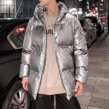 亮面棉衣男士連帽外套冬季帥氣羽絨棉服韓版潮流2024新款棉襖加厚