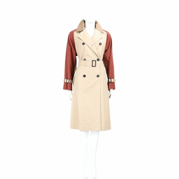 Max Mara-WEEKEND CANASTA 棉混紡撞色拼接卡其色綁帶風衣 外套