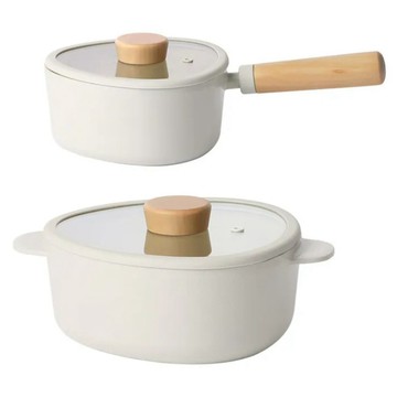 NEOFLAM 韓國製FIKA Apex系列陶瓷塗層2鍋組  陶瓷白 + 原木  1套  單柄湯鍋18cm + 雙耳湯鍋20cm