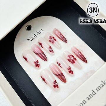 ➕大簡美甲💅手工穿戴甲外貿歐美手繪花朵顯白波點法式假指甲貼片跨境熱銷長款穿戴甲 PHNX