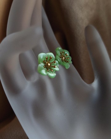 貓眼綠花耳環 【孤品】