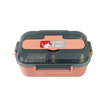 AWANA 三格便當盒 附餐具  紅色  1個