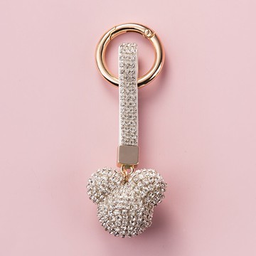 閃鉆熊頭可愛鑰匙扣掛件網紅INS個性汽車鏈女匙圈環情侶書包掛飾