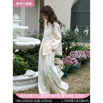 復古新款廓型亞麻寬松抗紫外線襯衫女6550法式復古米色通勤襯衣春