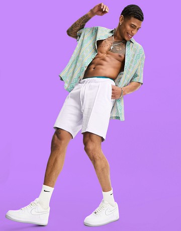 ASOS DESIGN slim shorts in lilac pique-Purple