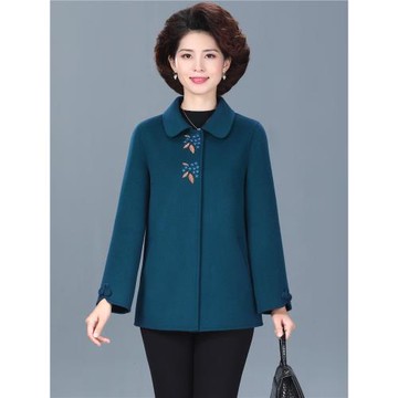 氣質媽媽秋冬裝短款雙面呢羊毛大衣中老年人羊毛呢外套女高貴上衣