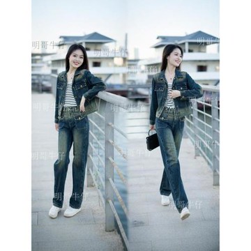 超火爆款牛仔外套套裝女2025春秋款新款洋氣減齡彈力牛仔褲兩件套