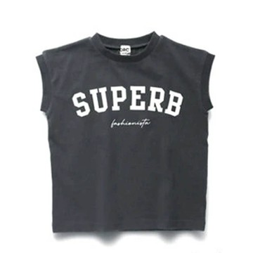 日本 BRANSHES - 率性女孩法式袖上衣-英文logo-炭灰