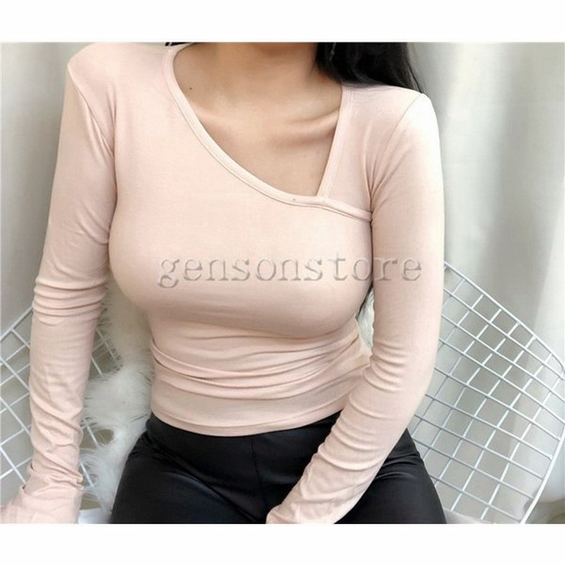 トップス カットソー ロンt Vネック 斜め襟 Tシャツ シンプル 長袖 春 きれいめ レディース タイト 無地 スリム インナー スリット入り 着痩せ4colors 通販 Lineポイント最大0 5 Get Lineショッピング
