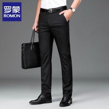 羅蒙休閑褲男士夏款薄款小直筒長褲修身商務正裝西褲彈力直筒褲子