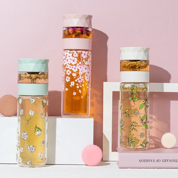 【茶具禮物】雙層隔熱濾茶玻璃杯-280ml 防漏/環保 生日 新年禮物