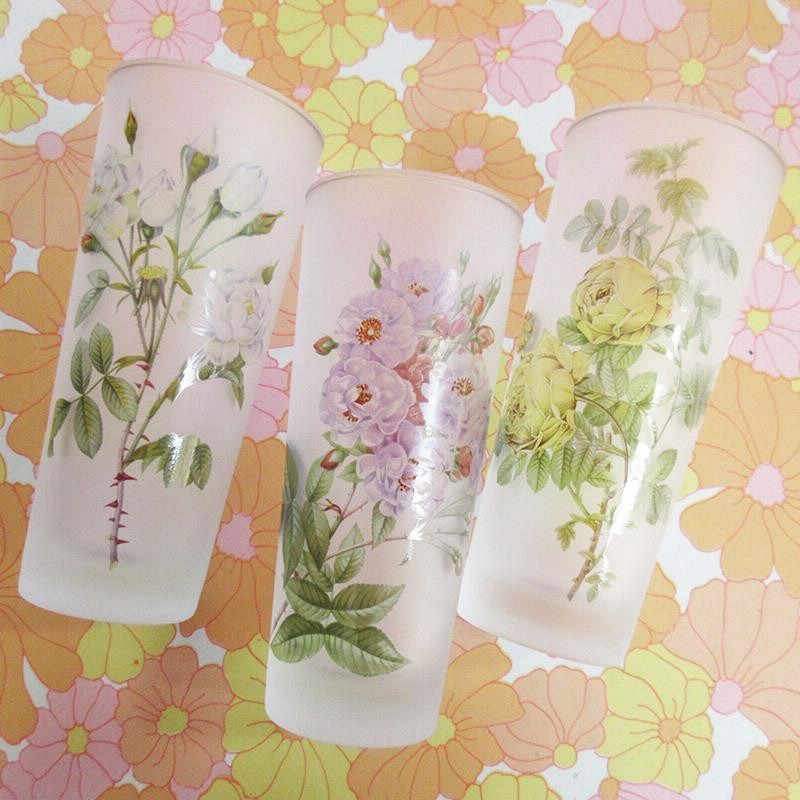 昭和レトロ すりガラス 花柄タンブラー（3種選択）/ グラス コップ