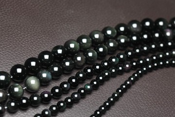 DIY 手工飾品配件 圓珠 散珠 天然水晶彩虹眼黑曜石半成品