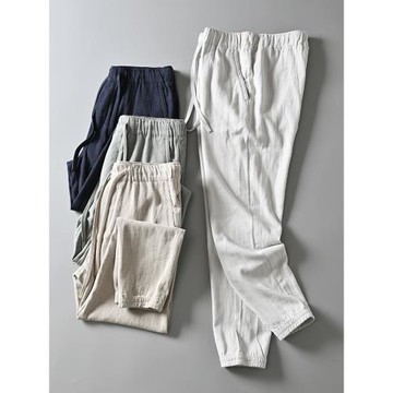 外貿原單天然亞麻混紡舒適夏季男士薄款運動寬松束腳棉麻休閑褲潮