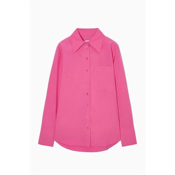 明星同款寬松版型尖領紐扣式襯衫玫粉色2022冬季新品1046869021