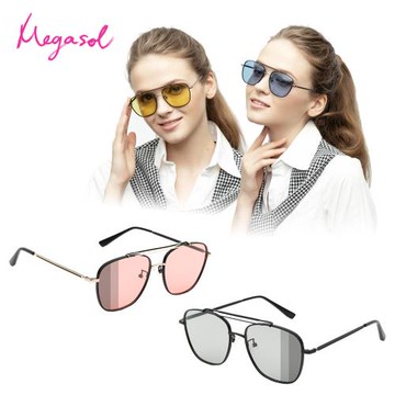 MEGASOL 寶麗萊UV400時尚中性偏光太陽眼鏡變色墨鏡(感光智能變色灰片彩片全天候適用-BS8609)