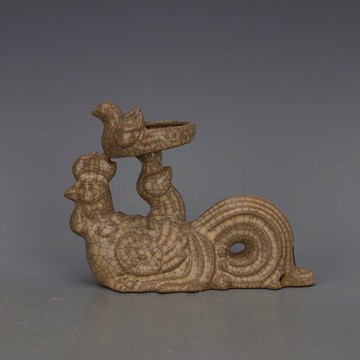 宋 哥窯金絲鐵線鳳紋油燈 仿古老瓷器舊貨鐵胎民間家居裝飾擺件