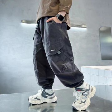 男童工裝褲秋冬款2024兒童褲子休閑褲加絨款中大童潮牌炸街舞韓版