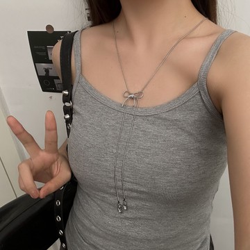 【台灣公司 可打統編】免運 銀色蝴蝶結抽拉式項鏈女簡約ins冷淡風長款配飾韓系毛衣鏈鎖骨鏈 可開發票 全館五折 工廠現貨直銷 新品特價 z9211