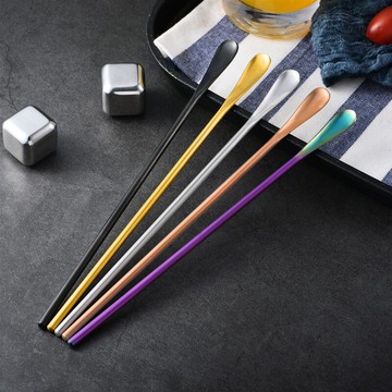 日式加長圓柄304不銹鋼實心調料調酒棒蜂蜜勺子攪拌棒短款咖啡勺