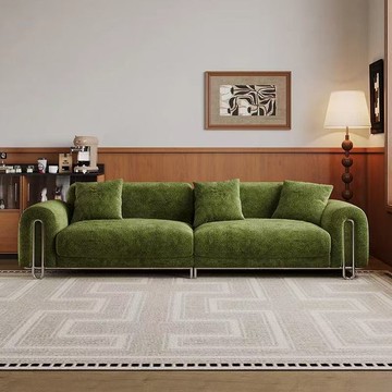 公司貨 超低價 免運 法式復古吟風雪尼爾布藝三人位沙發直排綠色中古風客廳小戶型家用 快速發貨