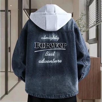 可脫卸帽牛仔外套男春秋季潮牌寬松夾克青少年學生潮流帥氣上衣服