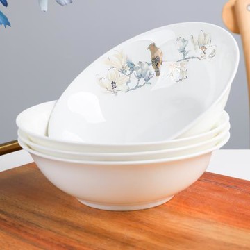 4個裝家用骨瓷面碗中式斗笠碗輕奢花鳥飯碗陶瓷大號湯碗餐具套裝