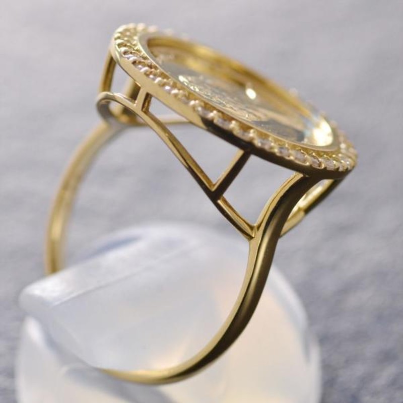 指輪 コインリング 18金 K18 ゴールド ダイヤモンド 15mm エリザベス ...