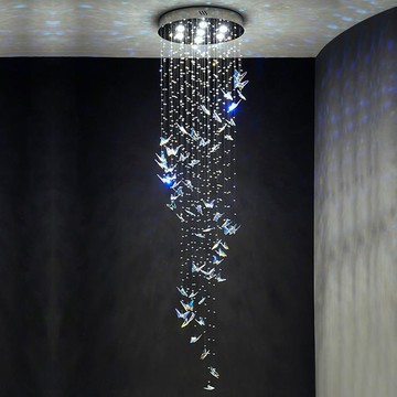 蝴蝶展廳復式樓樓梯水晶吊燈個性旋轉酒店別墅會吊線燈水晶輕奢所 幸福驛站