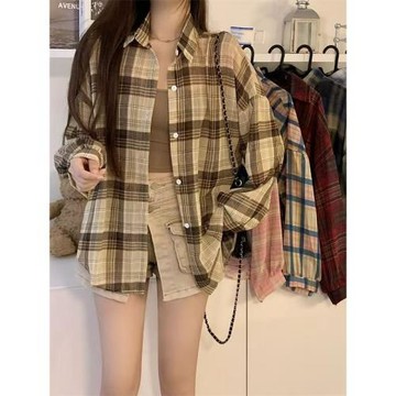 防曬衣服女夏季長袖雪紡2026新款韓版洋氣百搭薄款外套格子襯衫
