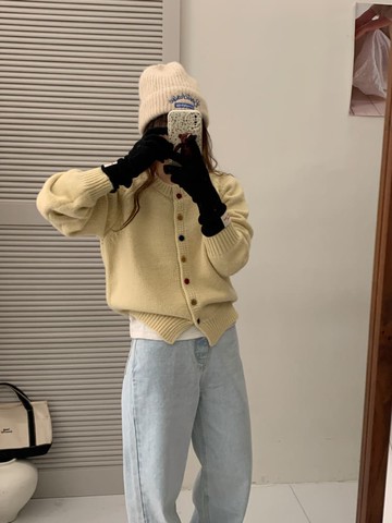 【百搭系列】畫中美好圓領彩釦厚實針織外套