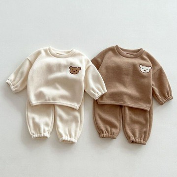 ins新款春秋韓版嬰兒可愛卡通熊頭長袖衛衣+長褲男女寶寶休閑套裝(鑫弘-萌寶童裝)可開發票