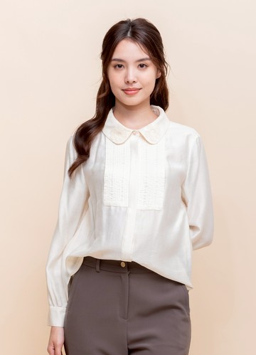 凝練如詩網花翻領輕光澤襯衫