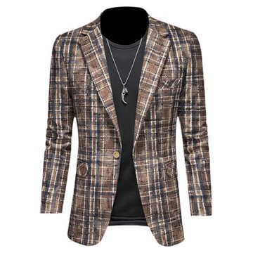 休閑格子西裝男外套韓版修身潮流2025春秋季新款單件大碼西服上衣