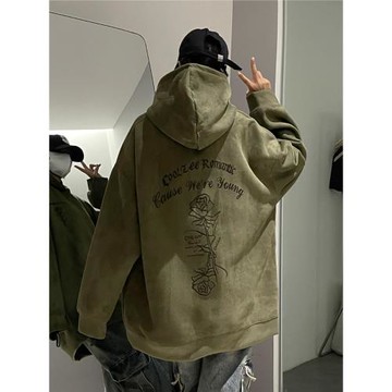 品牌旗下minette麂皮絨衛衣女連帽2025秋冬加絨加厚寬松帽衫外套