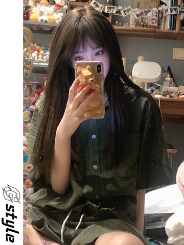 燈芯絨純色短袖襯衫女2022新款夏季港風復古寬松bf別致上衣ins潮