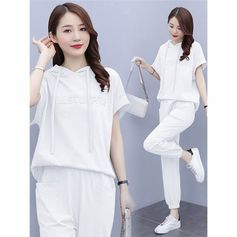 ジャージ レディース スウェット上下セット セットアップ レディース 半袖 パンツ 上下セット サマー 春夏 リラックス ゆったり 体型カバー 通販 Lineポイント最大0 5 Get Lineショッピング