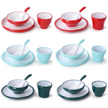 紅色密胺擺臺餐具四件套商用創意塑料火鍋碗套裝燒烤骨碟餐廳專用