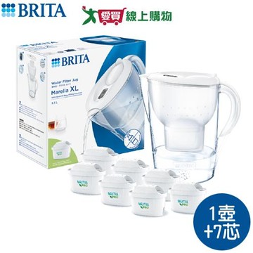 德國BRITA Marella馬利拉濾水壺 XL(白/藍) + Mxpro全效(共1壺7芯) 濾淨 過濾 濾水【愛買】