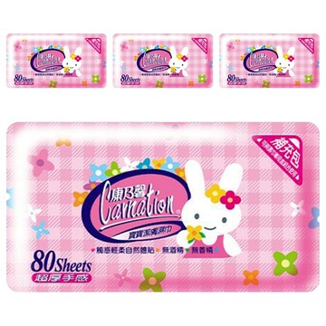 康乃馨 寶寶濕巾補充包 紅兔  80張  4包