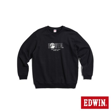 EDWIN 男女裝 東京散策系列 開運福狸厚長袖T恤-黑色