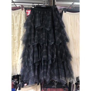 小眾多層不規則網紗蛋糕裙半身長裙子女春秋2025新款蓬蓬格子紗裙