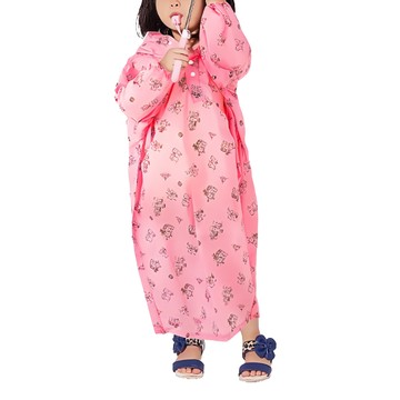 Twin Dragon 雙龍牌 Q熊超防水兒童秒套雨衣  超輕盈設計 方便攜帶 無臭味 安心無毒  M  草莓粉  1件