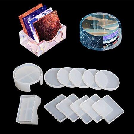 12 Pieces Coaster Resin Molds Set, Silicone Coaster Molds for Resin, Epoxy Casting Mold for DIY Art Craft Cup Mat, Round Coaster Molds, Square Coa