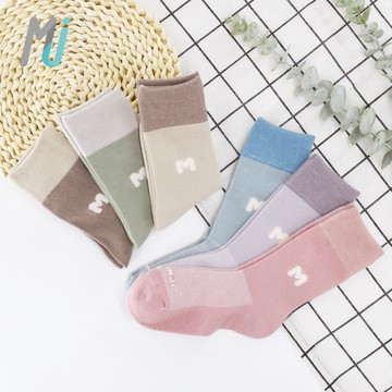 《MJ襪子》純棉撞色 中筒童襪 無痕襪頭 透氣網編織 腳底止滑 男童 小朋友襪 台灣製 女童襪 MK055 MK056