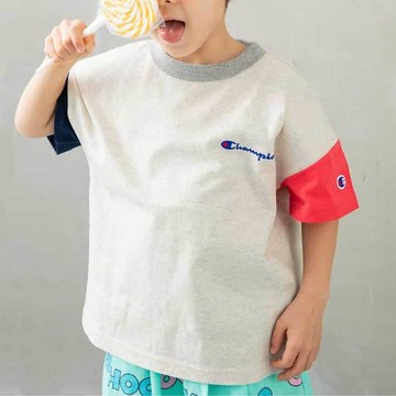 日本 BREEZE - Champion聯名 撞色短袖上衣-白