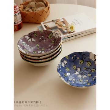 涂鴉の花日本進口家用釉下彩瓷器米飯碗手繪花朵植物陶瓷碗
