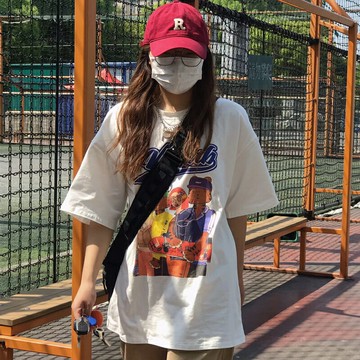 純棉正肩t恤女夏季ins潮牌美式復古短袖寬松chic港味半袖國潮上衣